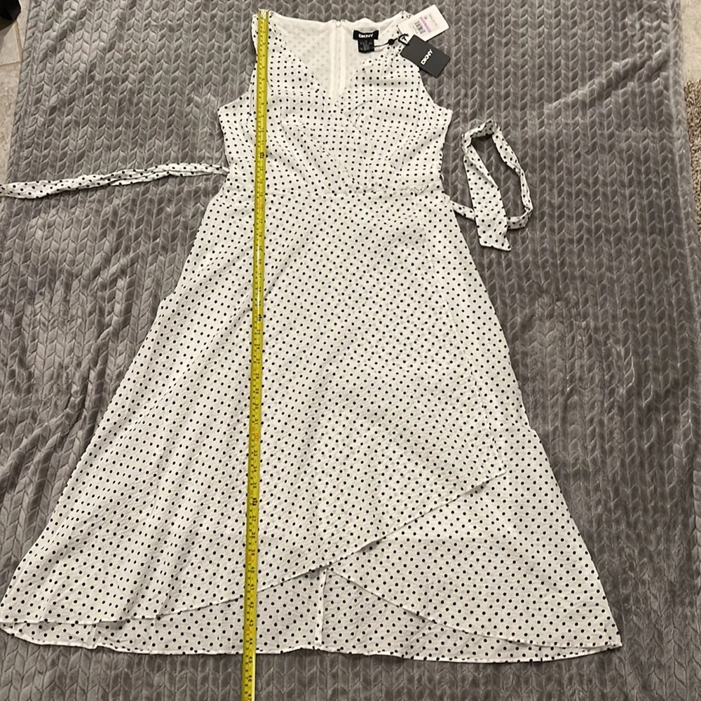 NWT DKNY Midi Faux Wrap Chiffon/crepe Black & White Dress - Picture 8 of 12